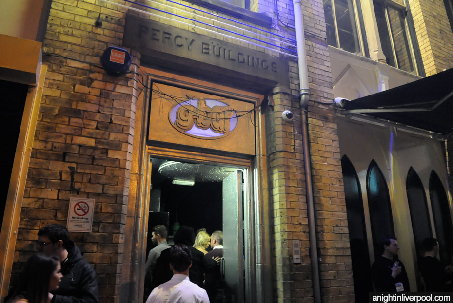Outside Gbar club in Liverpool at night