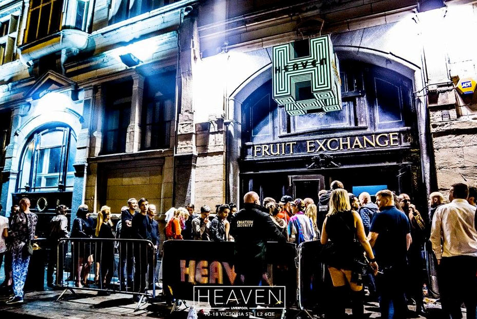 Outside Heaven club in Liverpool at night 