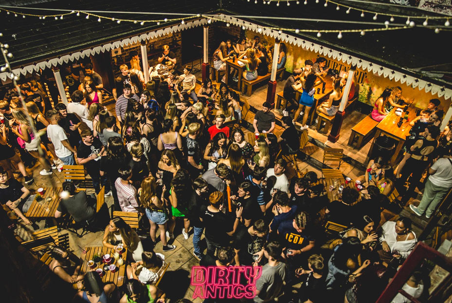 Customers enjoying a drink in Heebie Jeebies Courtyard