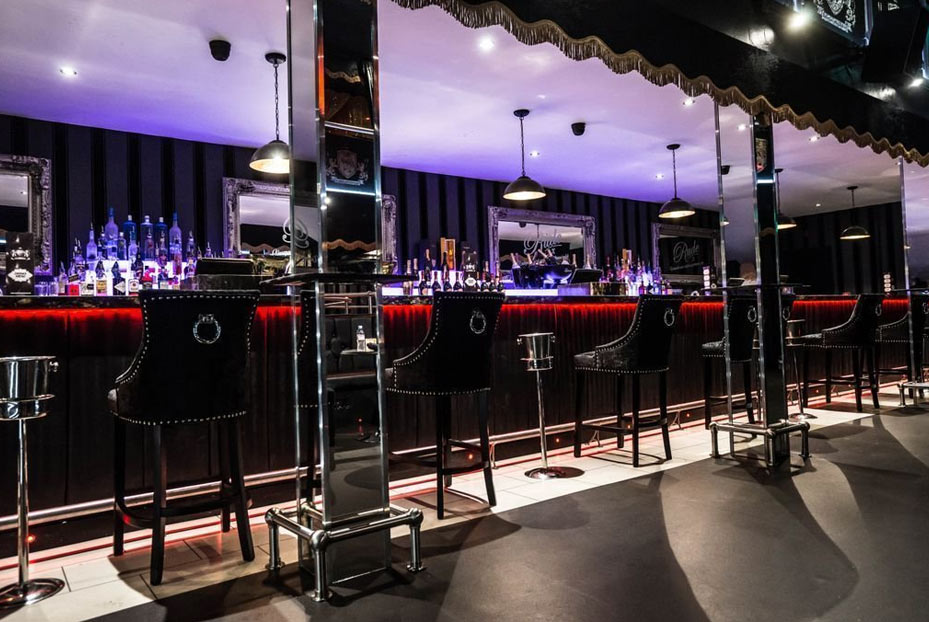 Neon light bar area inside the club