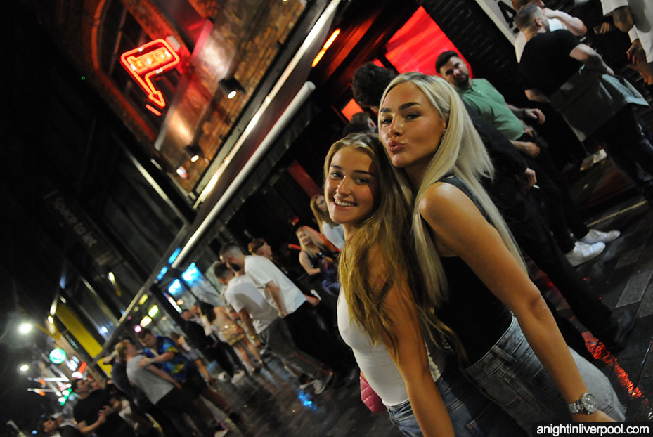 Girls outside Baa bar in Liverpool on Saturday night