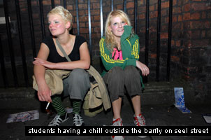 liverpool students chilling on seel street outside the barfly club