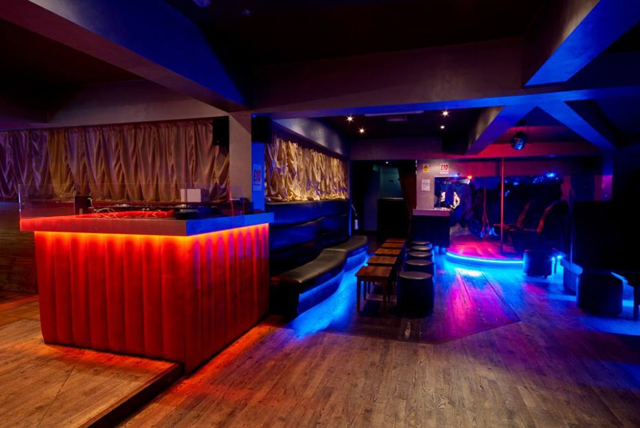 Inside Xclusive club showing DJ booth and seating areas