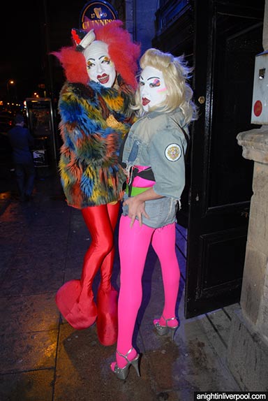 Liverpool drag queens outside club on gay quarter